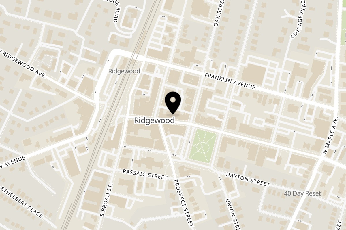 Map showing the location of White Maple Café on 47 East Ridgewood Avenue in Ridgewood